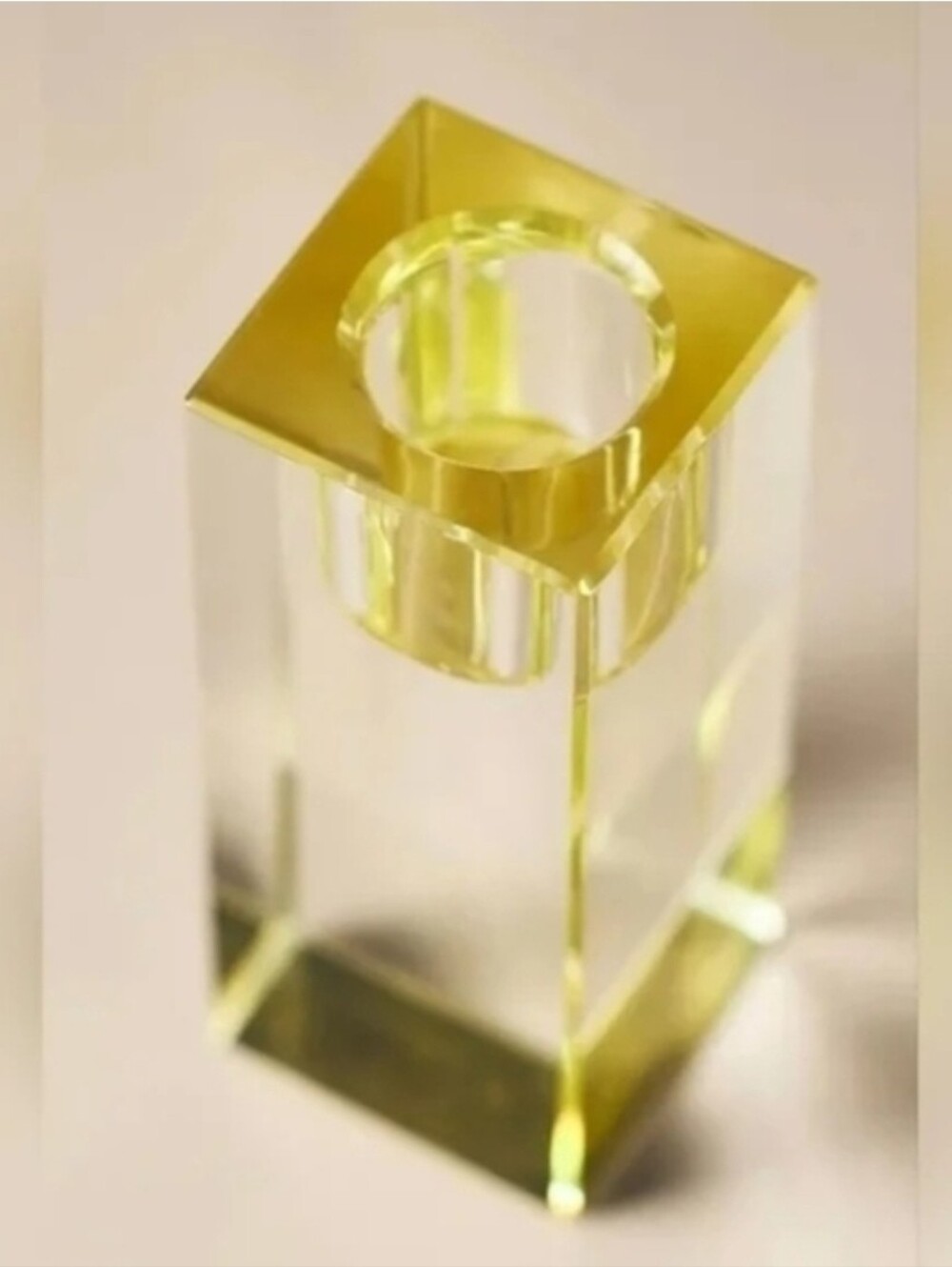 Anthropologie Cut Glass Taper Candle Holder Yellow